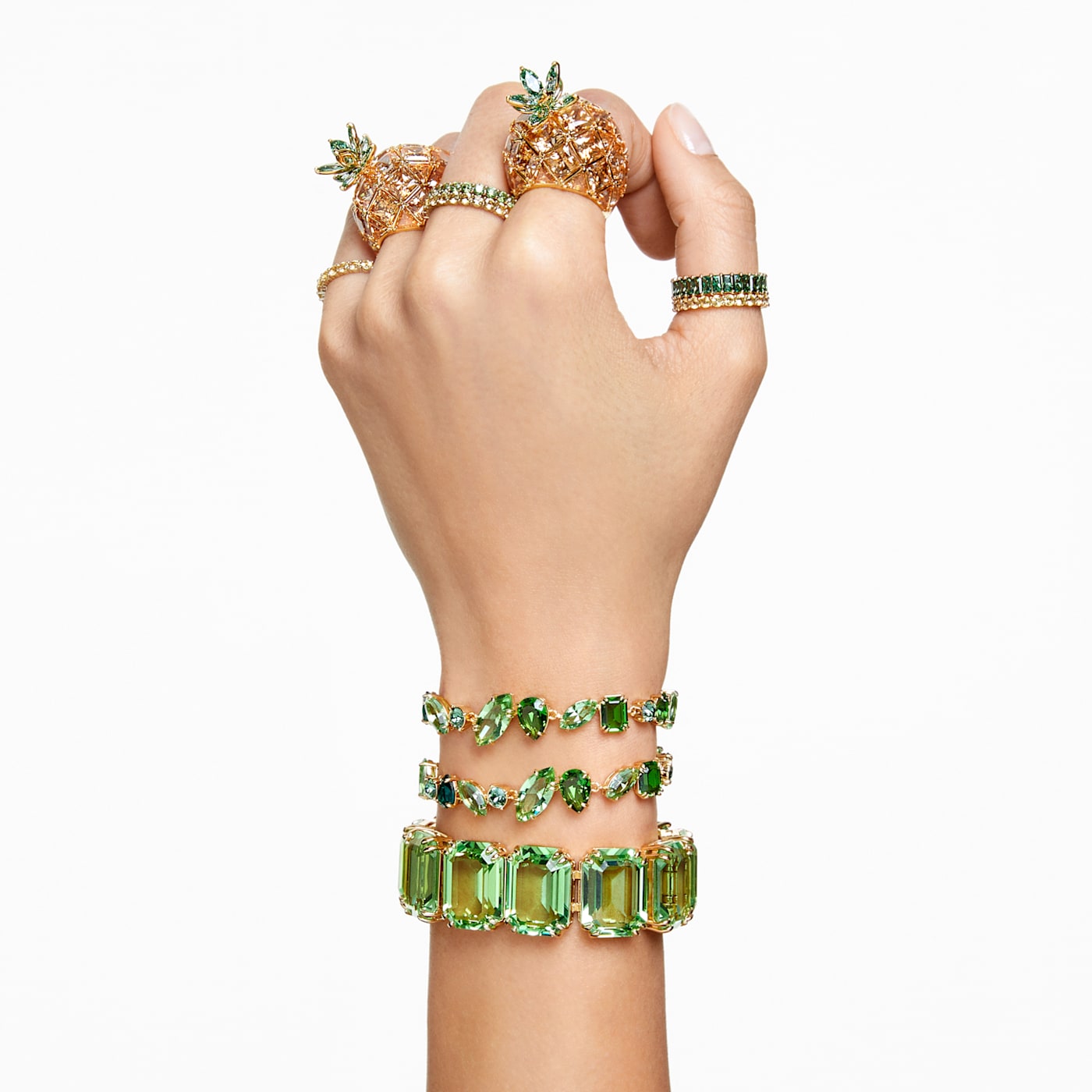 Anillo Matrix Talla baguette, Verde, Baño tono oro