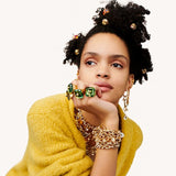 Anillo Numina, Cristal de talla octogonal, Verde, Baño tono oro