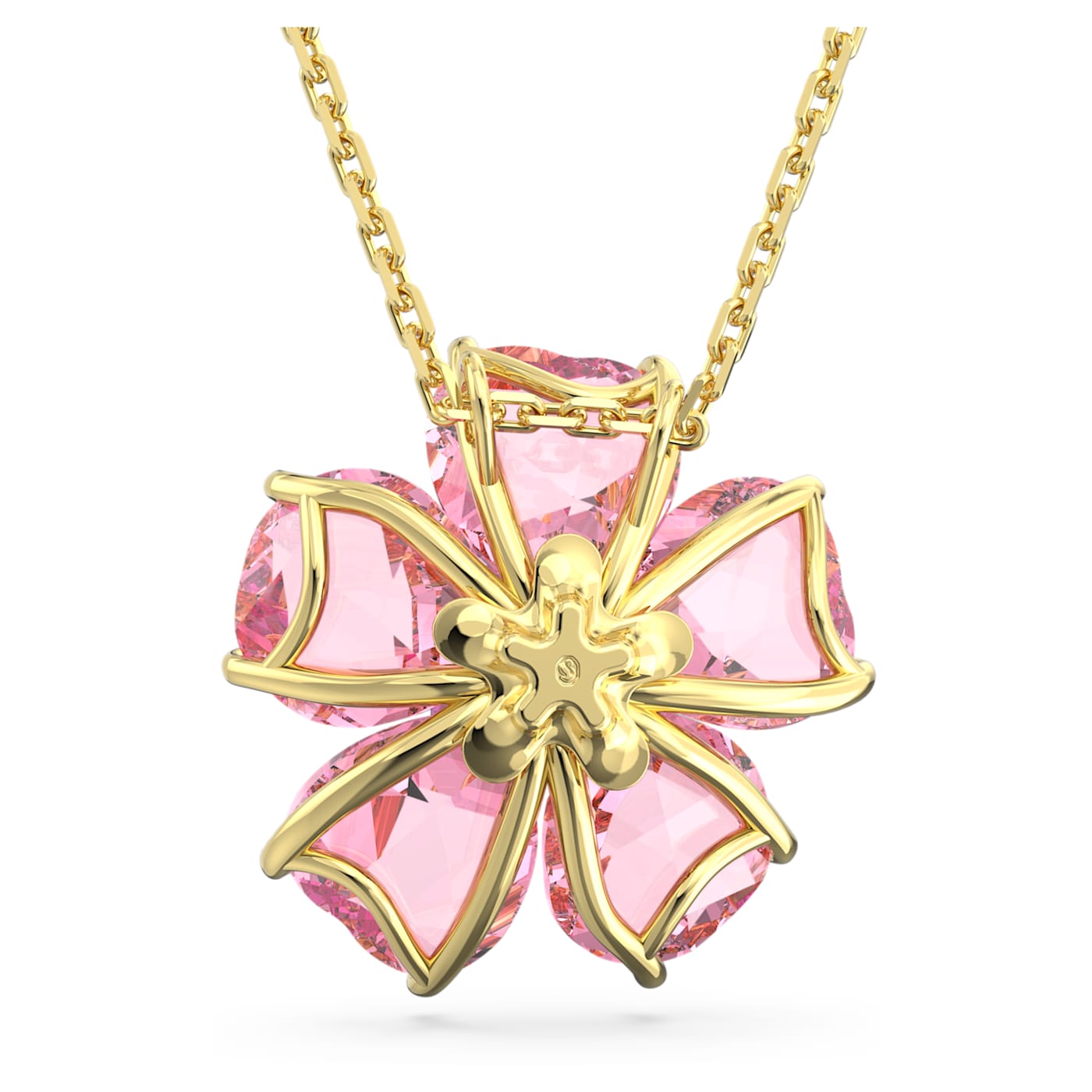 Collar Idyllia Flor, Rosa, Baño tono oro