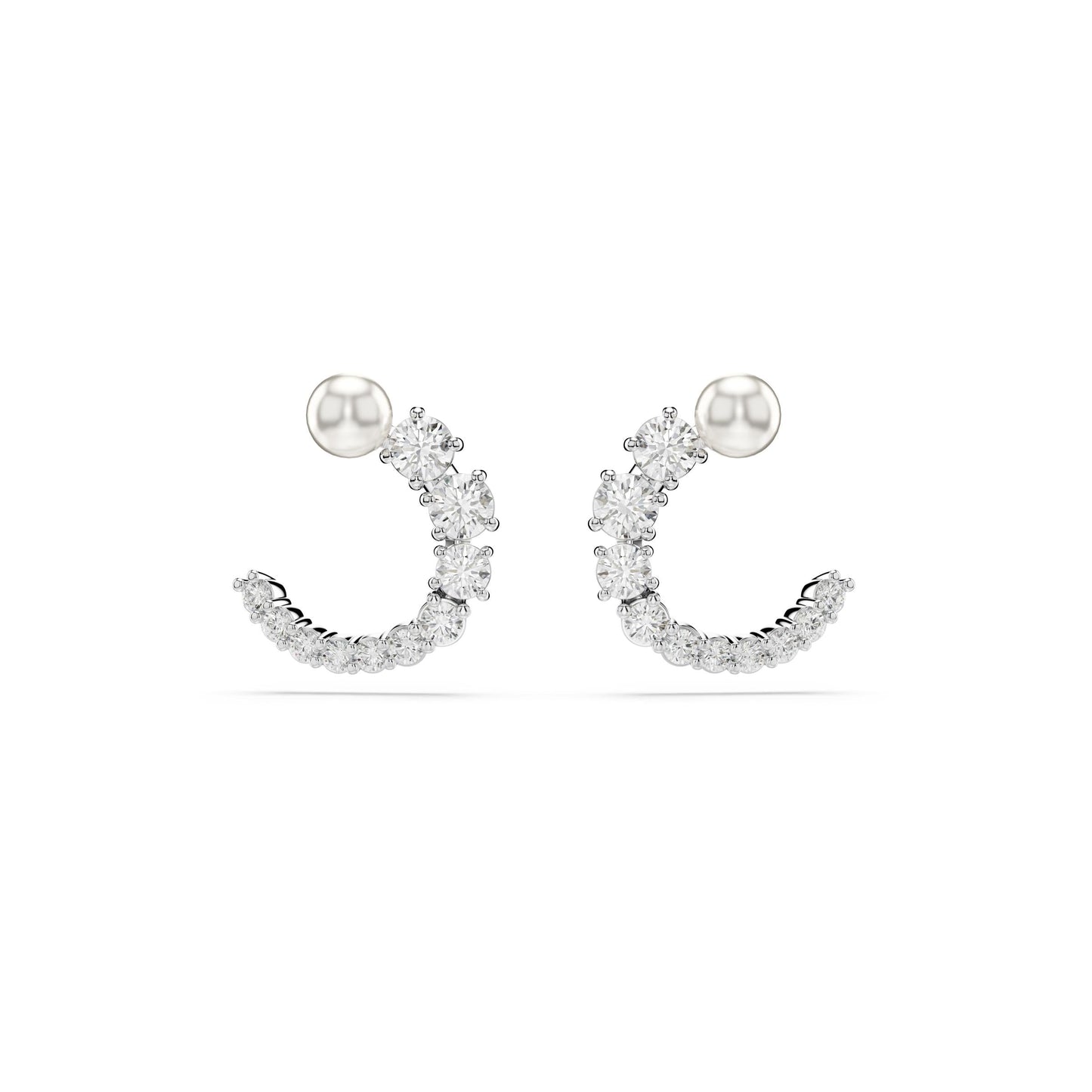 Pendientes de aro Matrix, Crystal Pearl, Talla redonda, Blancos, Baño de rodio