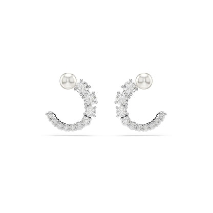 Pendientes de aro Matrix, Crystal Pearl, Talla redonda, Blancos, Baño de rodio