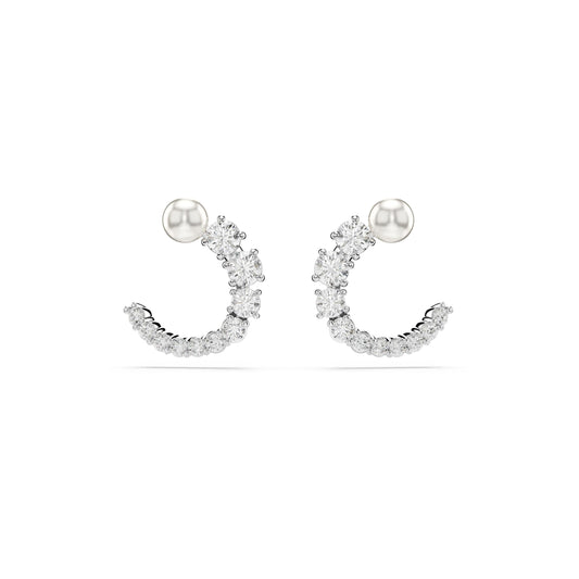 Pendientes de aro Matrix, Crystal Pearl, Talla redonda, Blancos, Baño de rodio