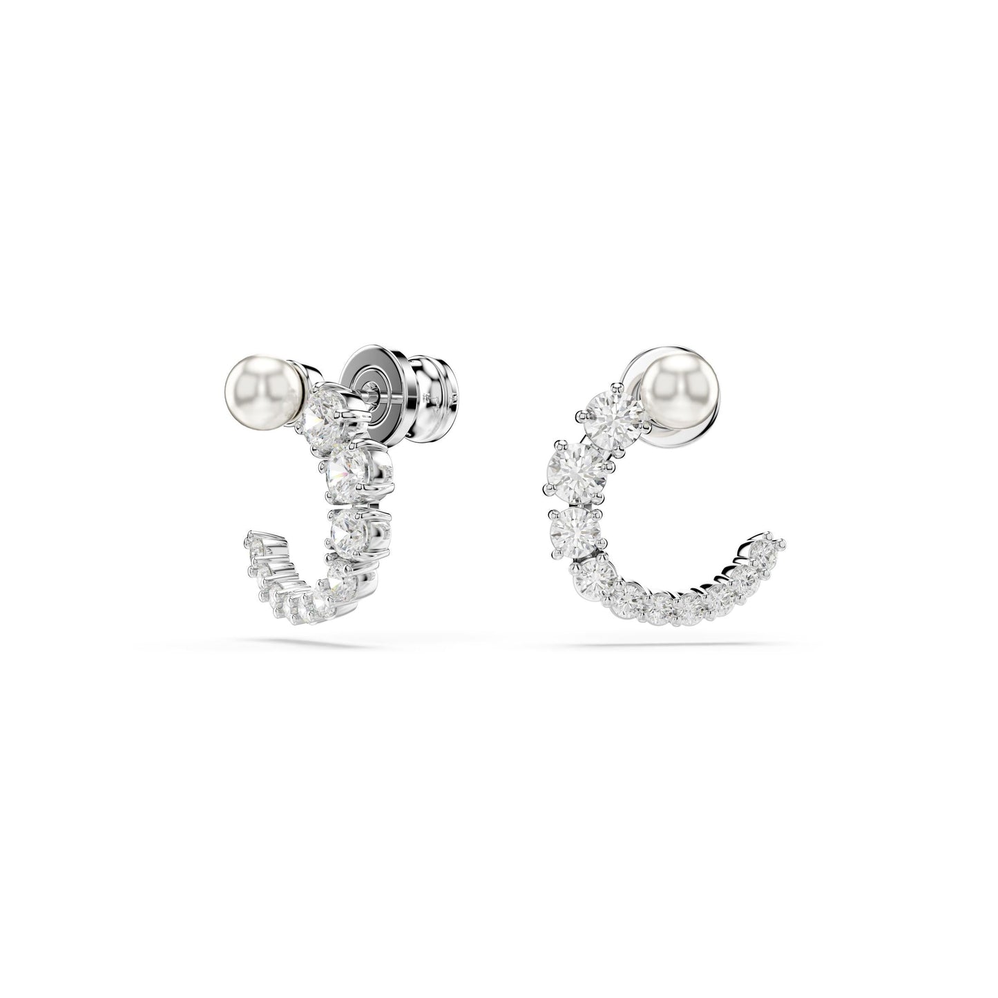 Pendientes de aro Matrix, Crystal Pearl, Talla redonda, Blancos, Baño de rodio