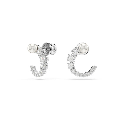 Pendientes de aro Matrix, Crystal Pearl, Talla redonda, Blancos, Baño de rodio