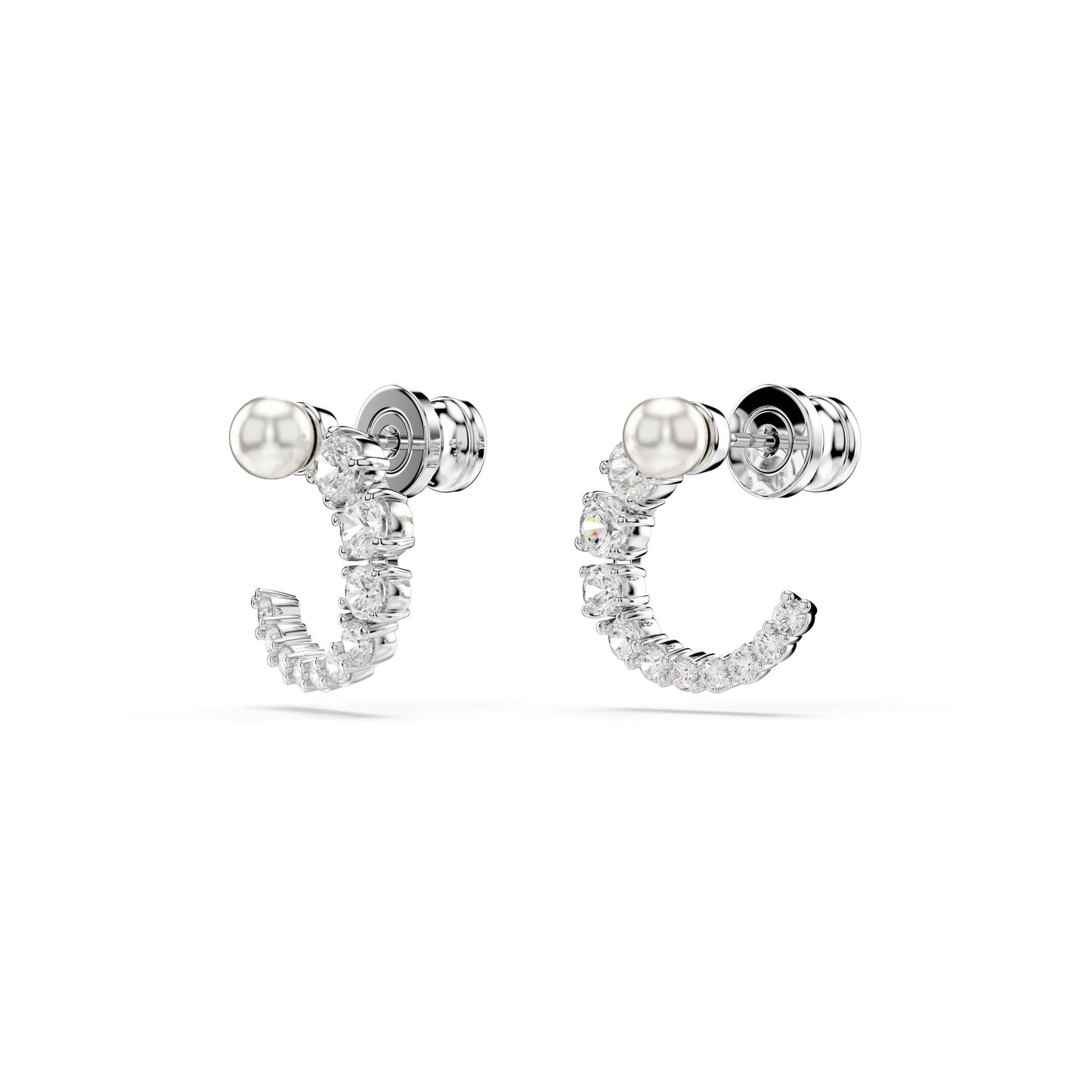 Pendientes de aro Matrix, Crystal Pearl, Talla redonda, Blancos, Baño de rodio