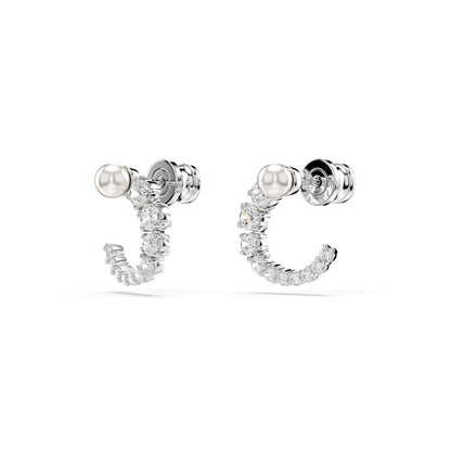 Pendientes de aro Matrix, Crystal Pearl, Talla redonda, Blancos, Baño de rodio
