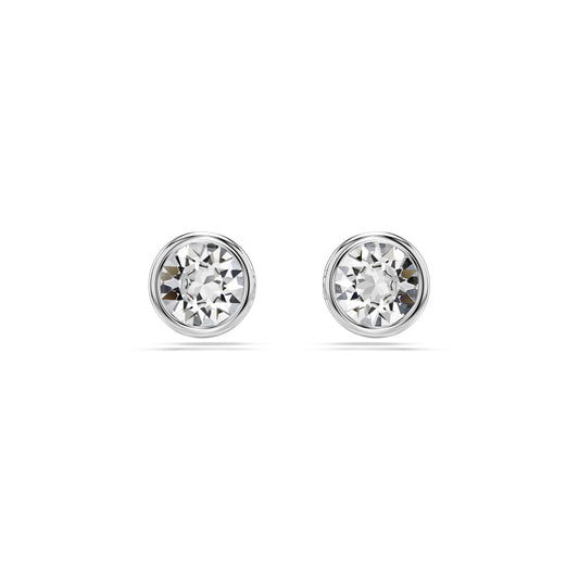Pendientes de botón Imber, Talla redonda, Blancos, Baño de rodio