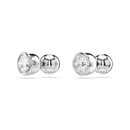 Pendientes de botón Imber, Talla redonda, Blancos, Baño de rodio