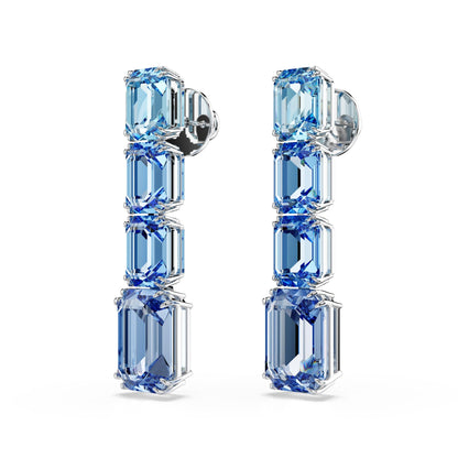 Pendientes Millenia, Talla octogonal, Degradado de color, Azules, Baño de rodio