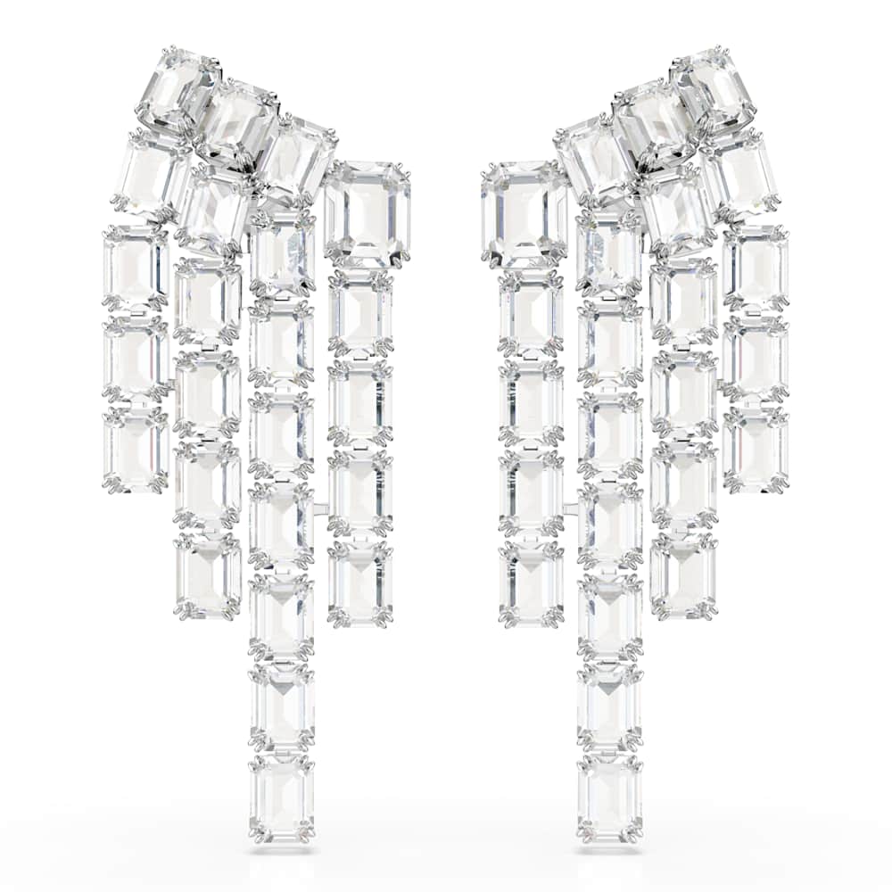Pendientes de clip Millenia, Talla octogonal, Luminaria, Blancos, Baño de rodio