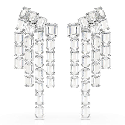 Pendientes de clip Millenia, Talla octogonal, Luminaria, Blancos, Baño de rodio
