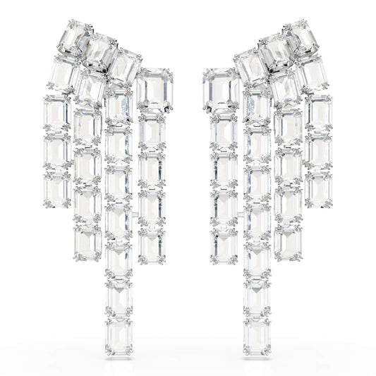 Pendientes de clip Millenia, Talla octogonal, Luminaria, Blancos, Baño de rodio