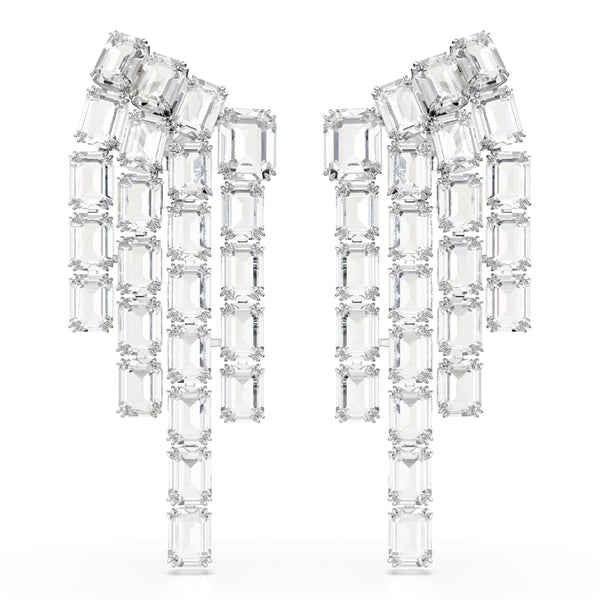 Pendientes de clip Millenia, Talla octogonal, Luminaria, Blancos, Baño de rodio