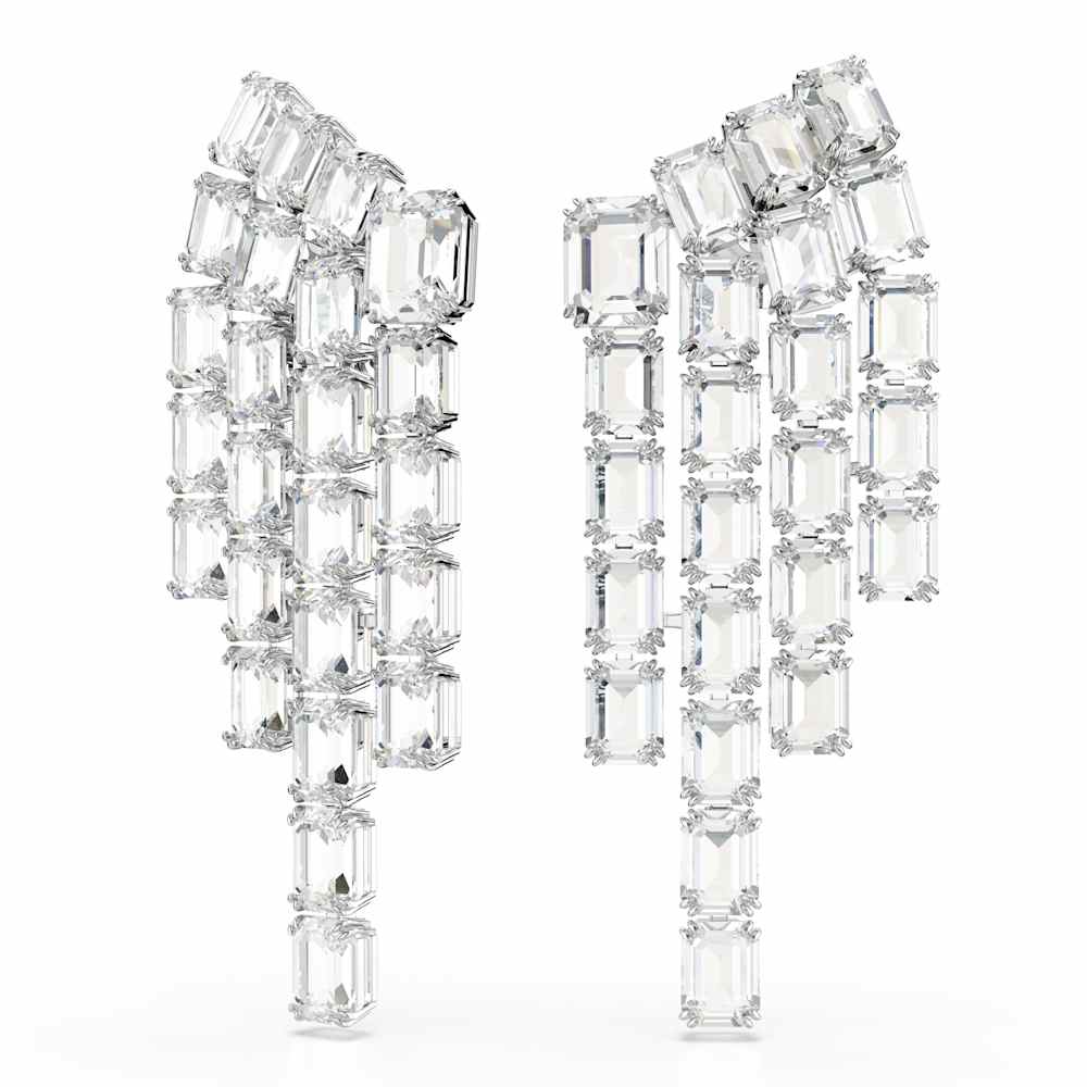 Pendientes de clip Millenia, Talla octogonal, Luminaria, Blancos, Baño de rodio