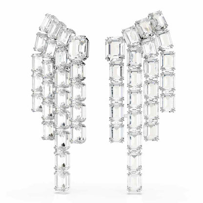 Pendientes de clip Millenia, Talla octogonal, Luminaria, Blancos, Baño de rodio