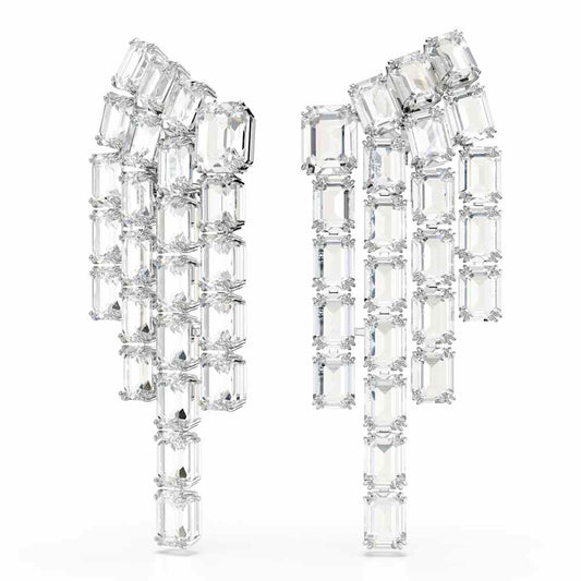 Pendientes de clip Millenia, Talla octogonal, Luminaria, Blancos, Baño de rodio