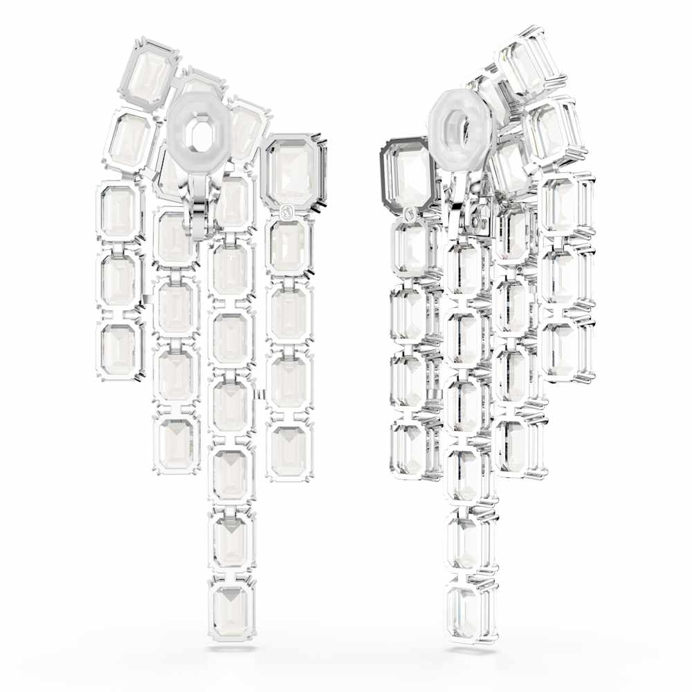 Pendientes de clip Millenia, Talla octogonal, Luminaria, Blancos, Baño de rodio