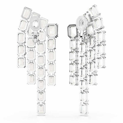 Pendientes de clip Millenia, Talla octogonal, Luminaria, Blancos, Baño de rodio