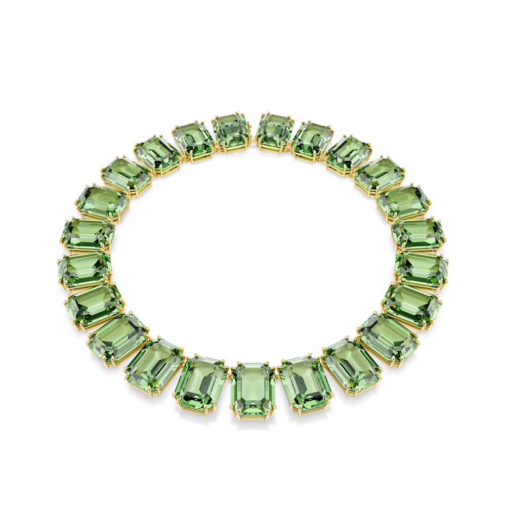 Collar Tennis Millenia, Cristales de gran tamaño, Talla octogonal, Verde, Baño tono oro