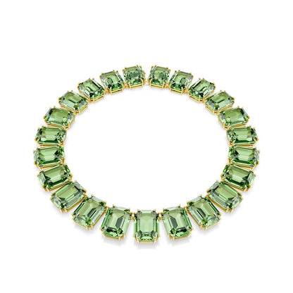 Collar Tennis Millenia, Cristales de gran tamaño, Talla octogonal, Verde, Baño tono oro