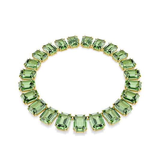 Collar Tennis Millenia, Cristales de gran tamaño, Talla octogonal, Verde, Baño tono oro