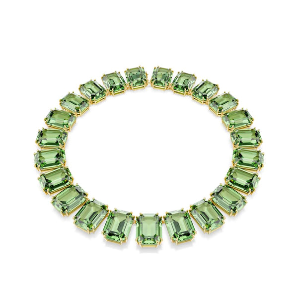 Collar Tennis Millenia, Cristales de gran tamaño, Talla octogonal, Verde, Baño tono oro