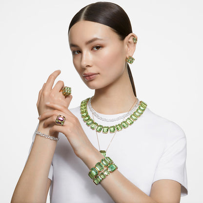 Collar Tennis Millenia, Cristales de gran tamaño, Talla octogonal, Verde, Baño tono oro