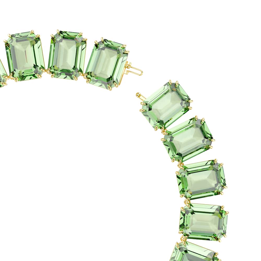 Collar Tennis Millenia, Cristales de gran tamaño, Talla octogonal, Verde, Baño tono oro