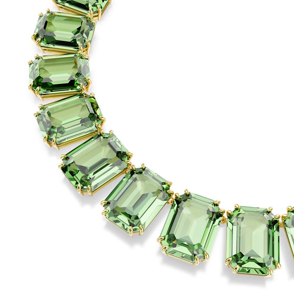 Collar Tennis Millenia, Cristales de gran tamaño, Talla octogonal, Verde, Baño tono oro