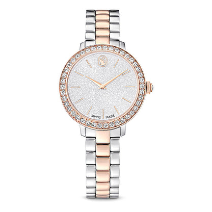 Reloj, Fabricado en Suiza, Brazalete de metal, Tono plateado, Acabado tono oro rosa