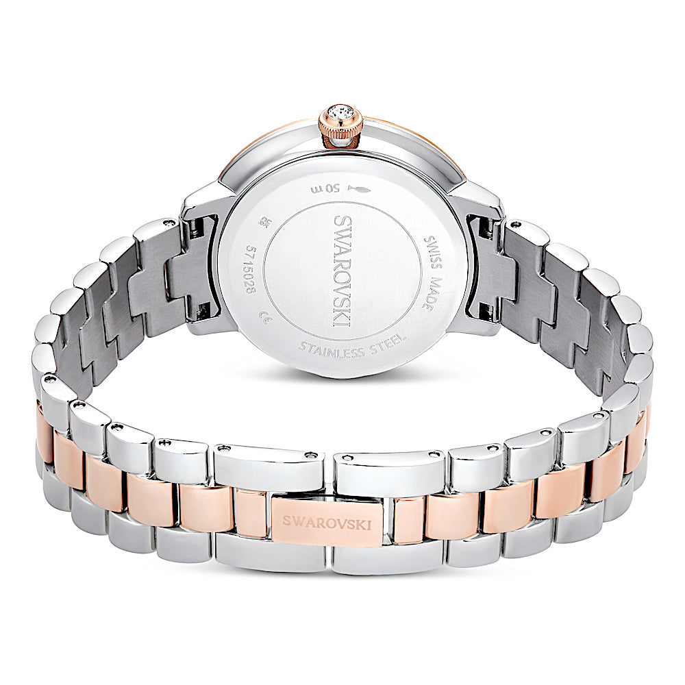 Reloj, Fabricado en Suiza, Brazalete de metal, Tono plateado, Acabado tono oro rosa