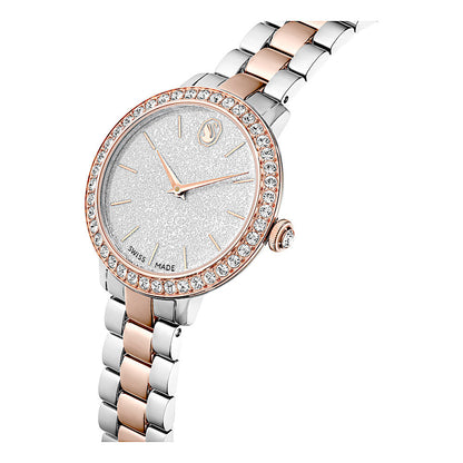 Reloj, Fabricado en Suiza, Brazalete de metal, Tono plateado, Acabado tono oro rosa