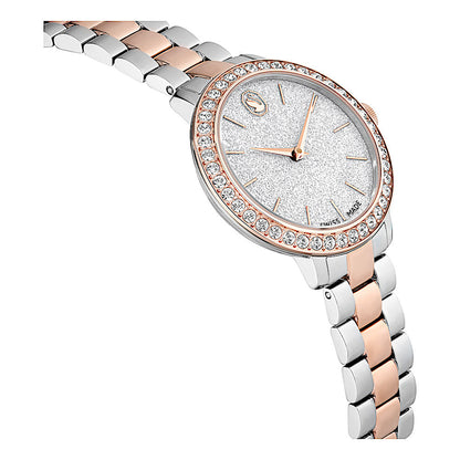 Reloj, Fabricado en Suiza, Brazalete de metal, Tono plateado, Acabado tono oro rosa