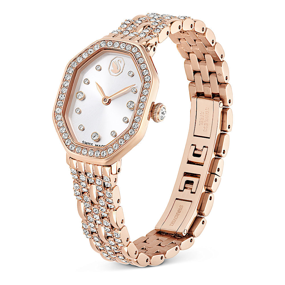 Reloj Dextera Octagon, Fabricado en Suiza, Brazalete de metal, Tono dorado, Acabado tono oro rosa