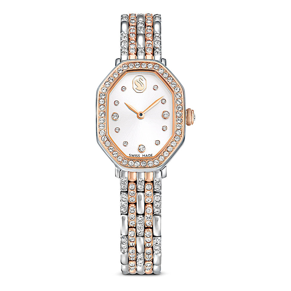 Reloj Dextera Octagon, Fabricado en Suiza, Brazalete de metal, Tono plateado, Acabado tono oro rosa