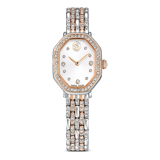 Reloj Dextera Octagon, Fabricado en Suiza, Brazalete de metal, Tono plateado, Acabado tono oro rosa
