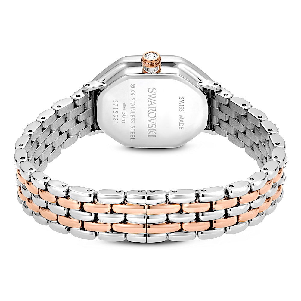Reloj Dextera Octagon, Fabricado en Suiza, Brazalete de metal, Tono plateado, Acabado tono oro rosa