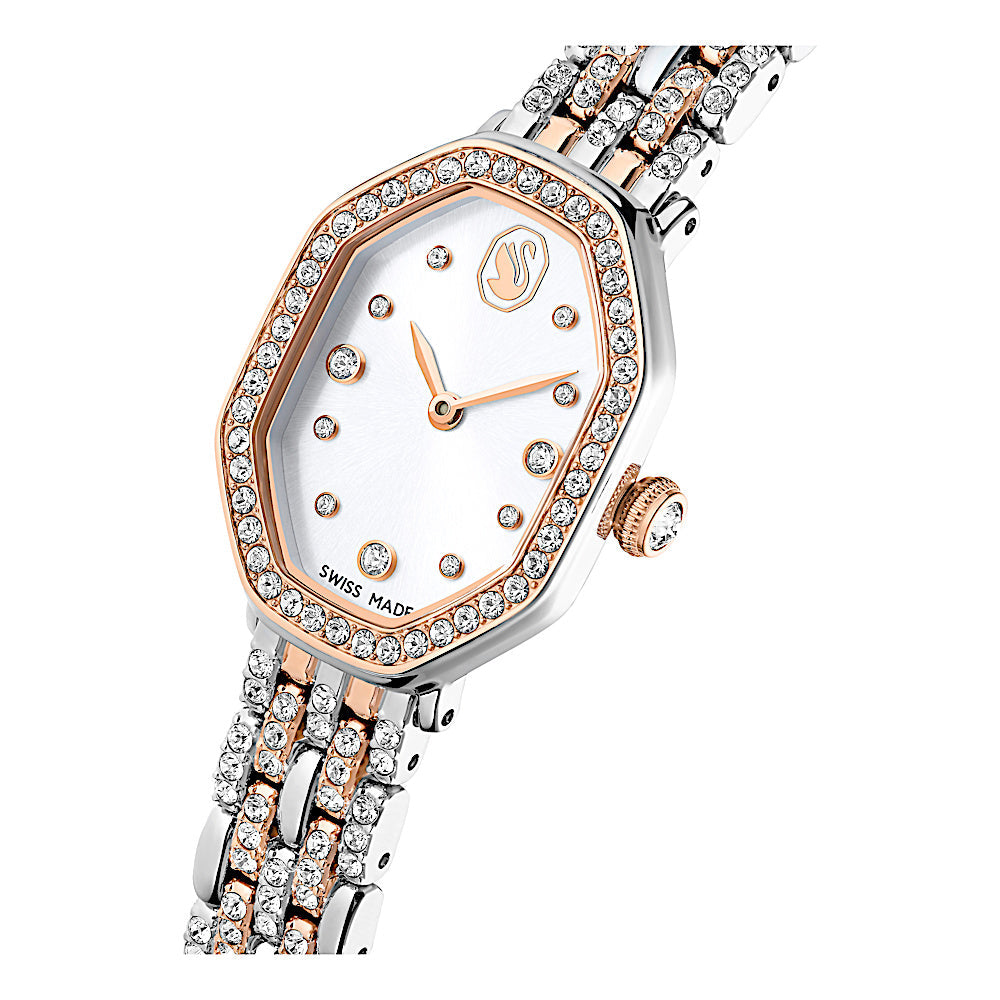 Reloj Dextera Octagon, Fabricado en Suiza, Brazalete de metal, Tono plateado, Acabado tono oro rosa