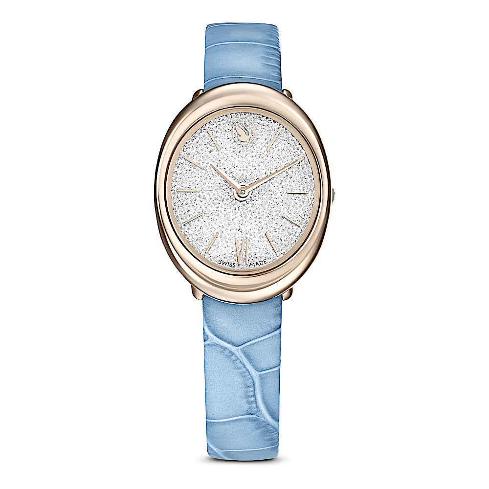 Reloj Imber, Fabricado en Suiza, Correa de piel, Azul, Acabado tono oro champán