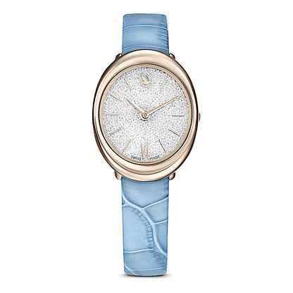 Reloj Imber, Fabricado en Suiza, Correa de piel, Azul, Acabado tono oro champán