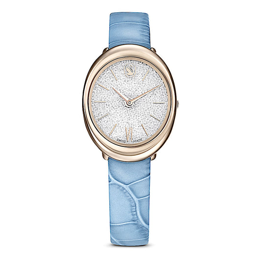 Reloj Imber, Fabricado en Suiza, Correa de piel, Azul, Acabado tono oro champán