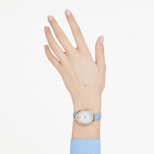 Reloj Imber, Fabricado en Suiza, Correa de piel, Azul, Acabado tono oro champán