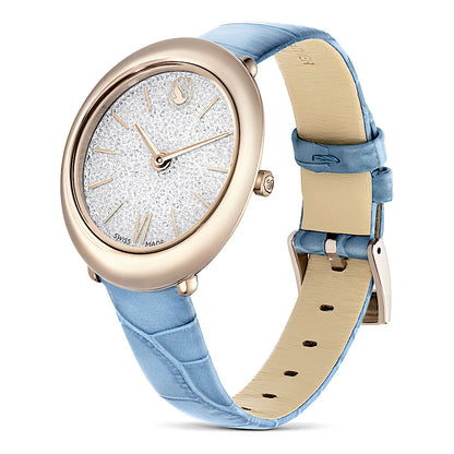 Reloj Imber, Fabricado en Suiza, Correa de piel, Azul, Acabado tono oro champán