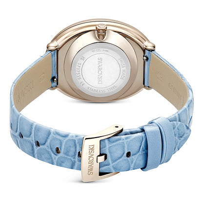 Reloj Imber, Fabricado en Suiza, Correa de piel, Azul, Acabado tono oro champán