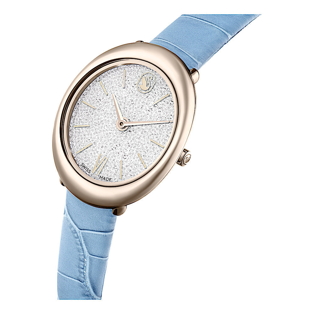 Reloj Imber, Fabricado en Suiza, Correa de piel, Azul, Acabado tono oro champán