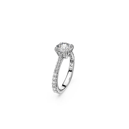 Anillo de cóctel Stilla, Talla redonda, Pavé, Blanco, Acabado en tono plateado