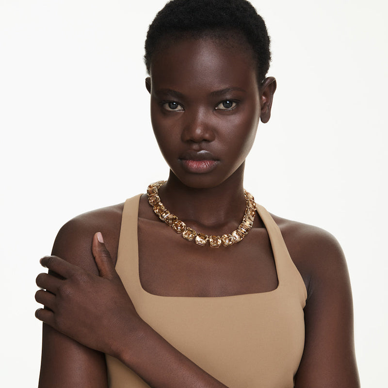 Collar Tennis Millenia, Talla octogonal, Caramelo, Baño tono oro