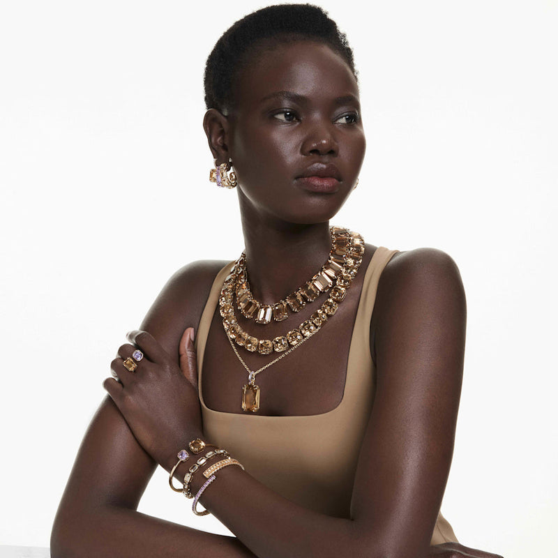 Collar Tennis Millenia, Talla octogonal, Caramelo, Baño tono oro