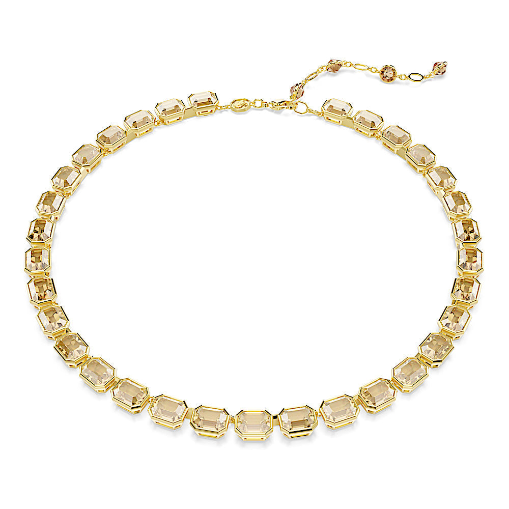 Collar Tennis Millenia, Talla octogonal, Amarillo, Baño tono oro