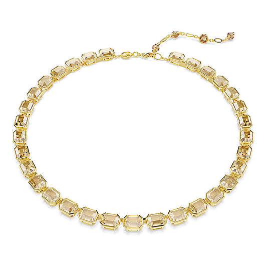 Collar Tennis Millenia, Talla octogonal, Amarillo, Baño tono oro